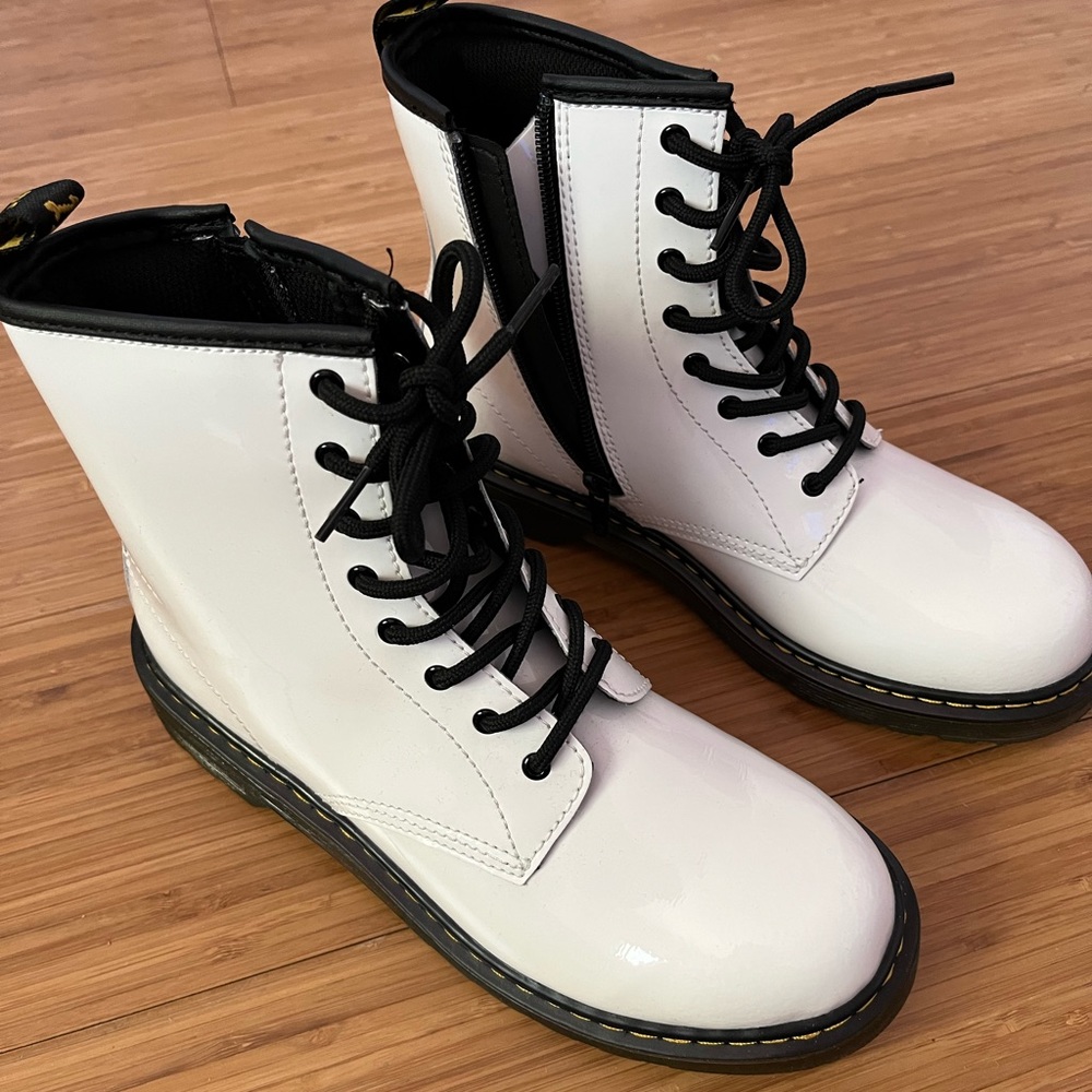 Dr. Martens white patent boots